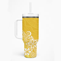 Hawaii Tumbler With Handle Plumeria Yellow Curves LT7 - Polynesian Pride