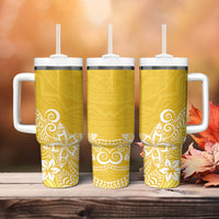 Hawaii Tumbler With Handle Plumeria Yellow Curves LT7 - Polynesian Pride