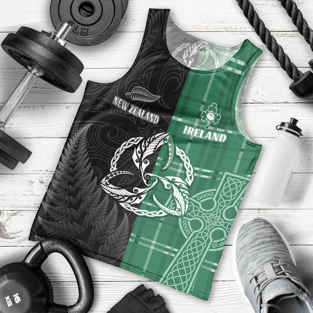 Personalised New Zealand Mix Ireland Rugby Men Tank Top Celtic Knot Mix Silver Ferns LT7 Art - Polynesian Pride