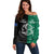 Personalised New Zealand Mix Ireland Rugby Off Shoulder Sweater Celtic Knot Mix Silver Ferns LT7 Women Art - Polynesian Pride