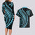 Polynesian Pride Couples Matching Long Sleeve Bodycon Dress and Hawaiian Shirt Turtle Hibiscus Luxury Style - Aquamarine LT7 - Polynesian Pride