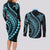 Polynesian Pride Couples Matching Long Sleeve Bodycon Dress and Long Sleeve Button Shirts Turtle Hibiscus Luxury Style - Aquamarine LT7 - Polynesian Pride