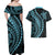 Polynesian Pride Couples Matching Off Shoulder Maxi Dress and Hawaiian Shirt Turtle Hibiscus Luxury Style - Aquamarine LT7 - Polynesian Pride