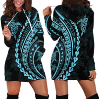 Polynesian Pride Hoodie Dress Turtle Hibiscus Luxury Style - Aquamarine LT7 - Polynesian Pride