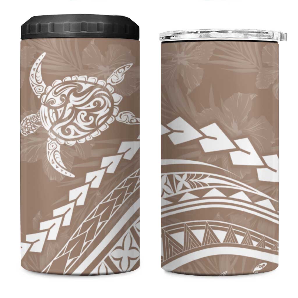Polynesian Pride 4 in 1 Can Cooler Tumbler Turtle Hibiscus Luxury Style - Beige LT7 One Size: 16 oz Beige - Polynesian Pride