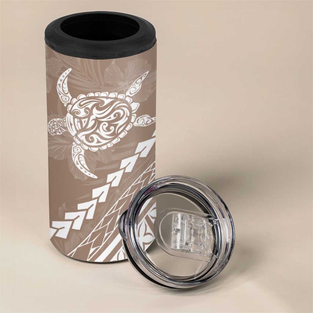 Polynesian Pride 4 in 1 Can Cooler Tumbler Turtle Hibiscus Luxury Style - Beige LT7 - Polynesian Pride