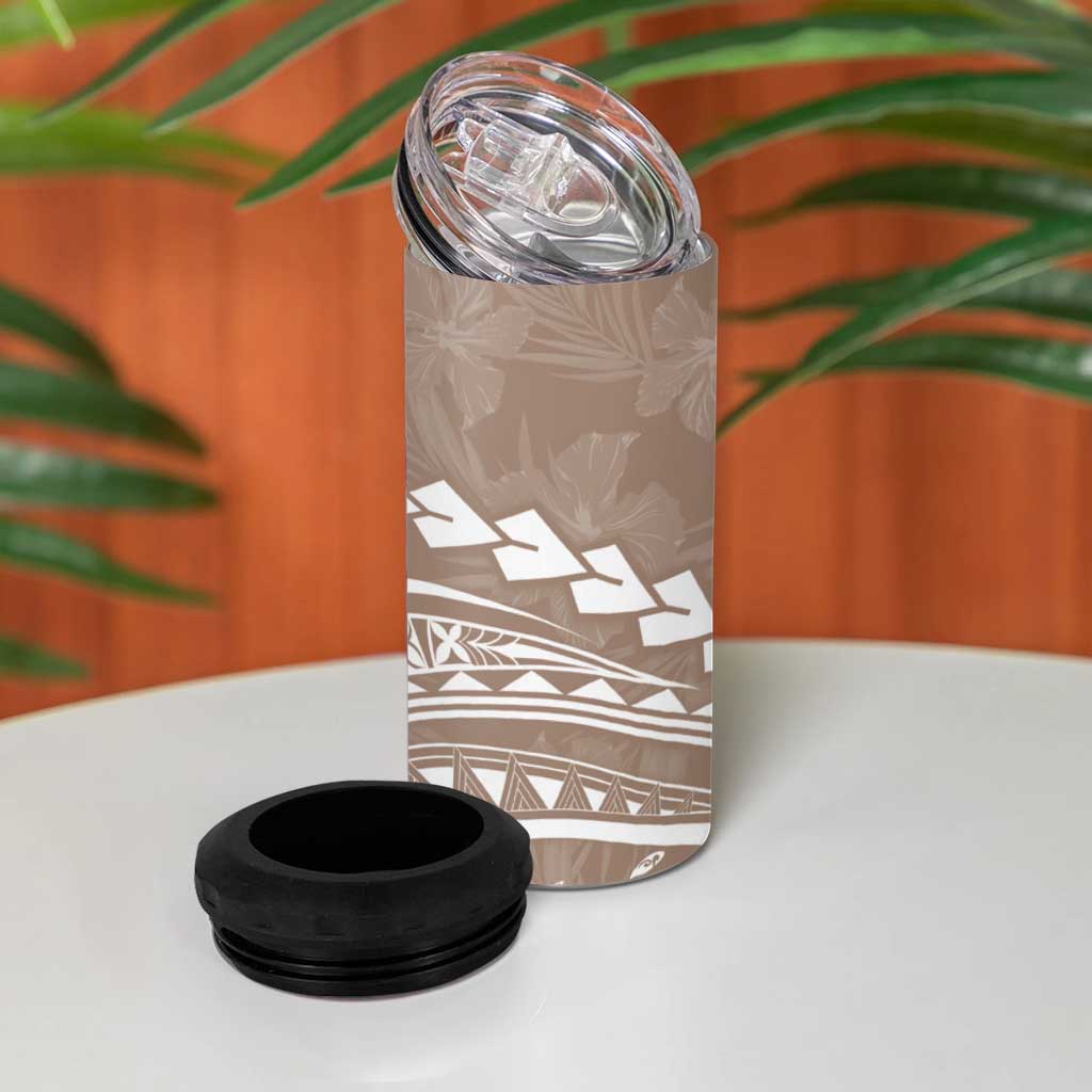 Polynesian Pride 4 in 1 Can Cooler Tumbler Turtle Hibiscus Luxury Style - Beige LT7 - Polynesian Pride