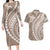 Polynesian Pride Couples Matching Long Sleeve Bodycon Dress and Hawaiian Shirt Turtle Hibiscus Luxury Style - Beige LT7 Beige - Polynesian Pride