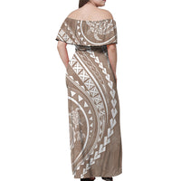 Polynesian Pride Off Shoulder Maxi Dress Turtle Hibiscus Luxury Style - Beige LT7 - Polynesian Pride