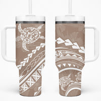 Polynesian Pride Tumbler With Handle Turtle Hibiscus Luxury Style - Beige LT7 One Size: 40 oz Beige - Polynesian Pride