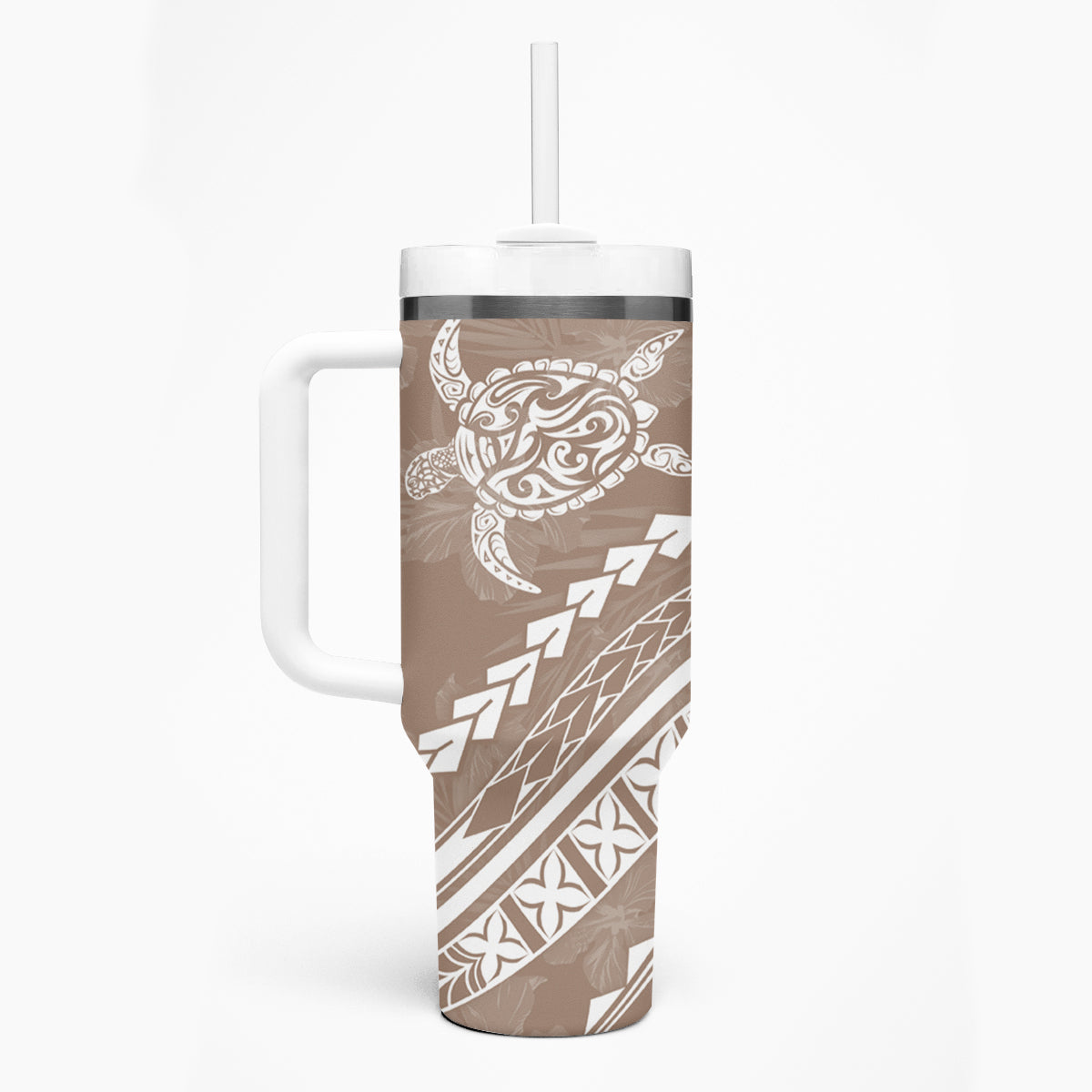 Polynesian Pride Tumbler With Handle Turtle Hibiscus Luxury Style - Beige LT7 - Polynesian Pride