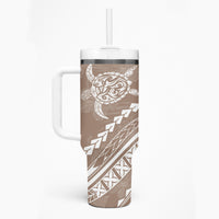 Polynesian Pride Tumbler With Handle Turtle Hibiscus Luxury Style - Beige LT7 - Polynesian Pride