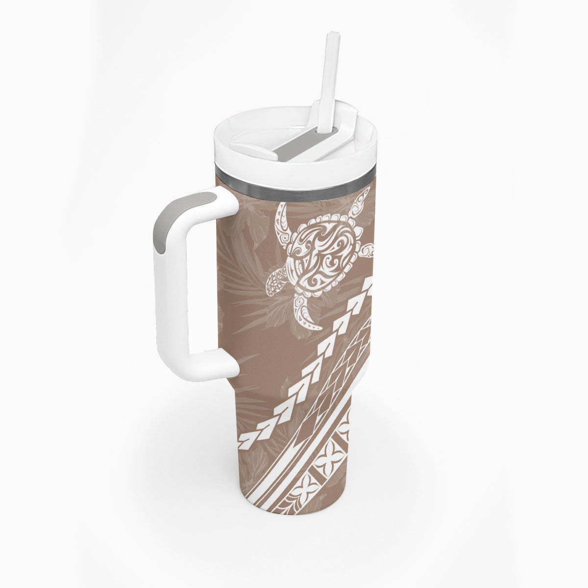 Polynesian Pride Tumbler With Handle Turtle Hibiscus Luxury Style - Beige LT7 - Polynesian Pride