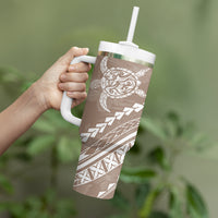 Polynesian Pride Tumbler With Handle Turtle Hibiscus Luxury Style - Beige LT7 - Polynesian Pride
