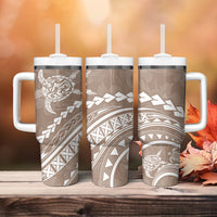 Polynesian Pride Tumbler With Handle Turtle Hibiscus Luxury Style - Beige LT7 - Polynesian Pride