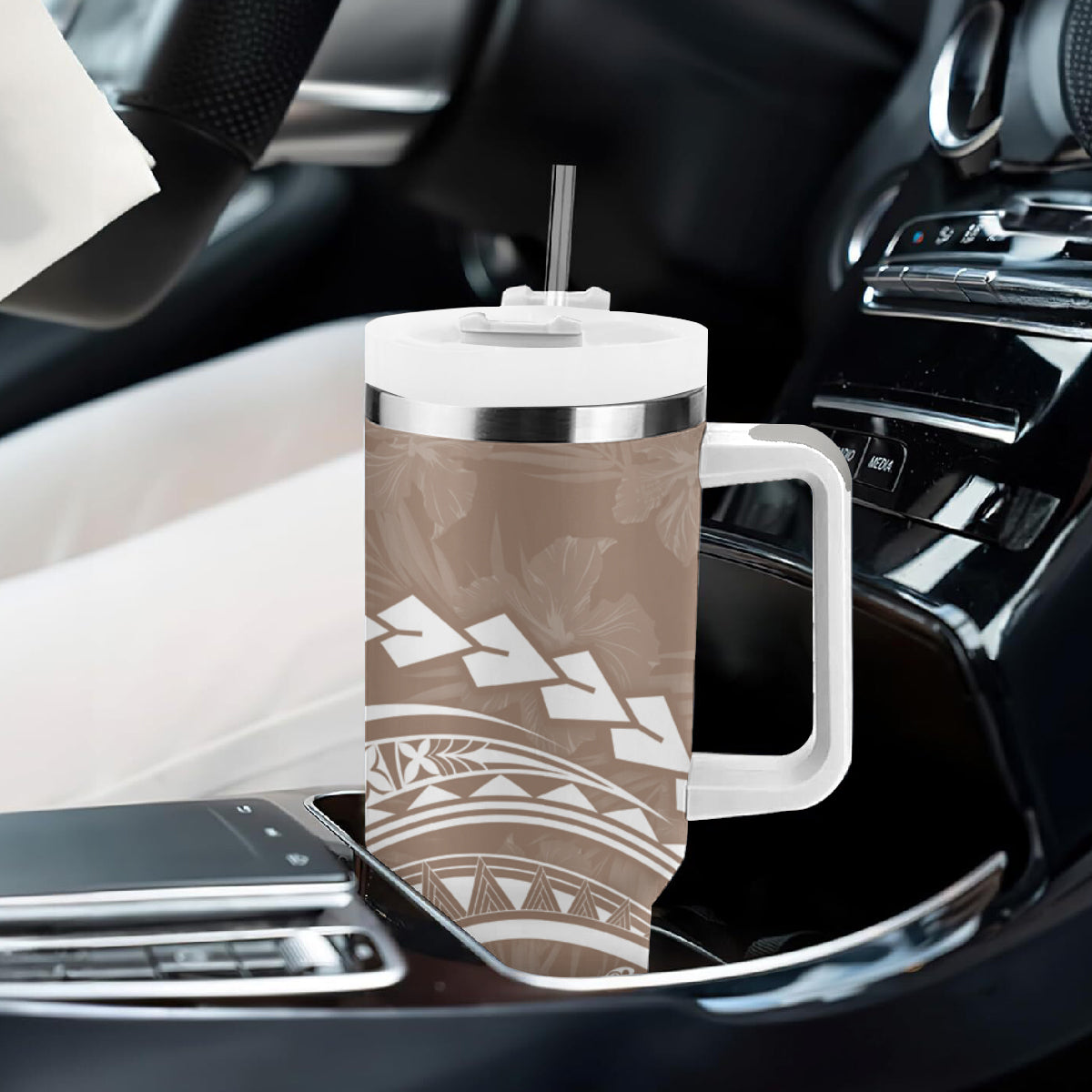 Polynesian Pride Tumbler With Handle Turtle Hibiscus Luxury Style - Beige LT7 - Polynesian Pride