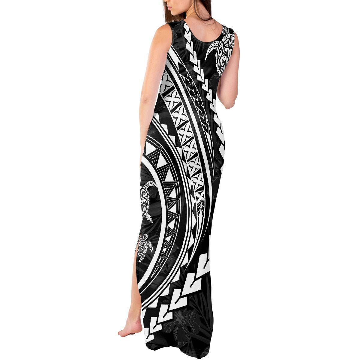 Polynesian Pride Tank Maxi Dress Turtle Hibiscus Luxury Style - Black LT7 - Polynesian Pride