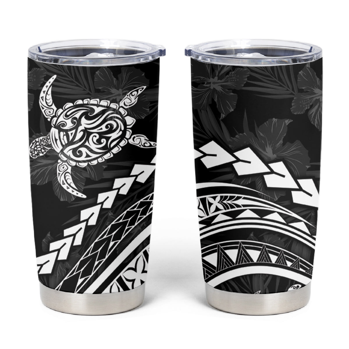 Polynesian Pride Tumbler Cup Turtle Hibiscus Luxury Style - Black LT7 Black - Polynesian Pride