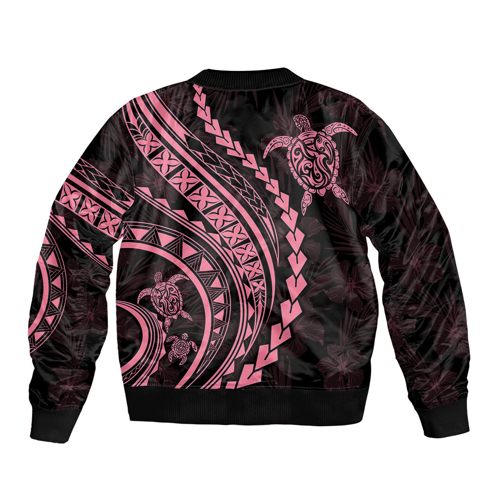 Polynesian Pride Bomber Jacket Turtle Hibiscus Luxury Style - Carnation Pink LT7 - Polynesian Pride