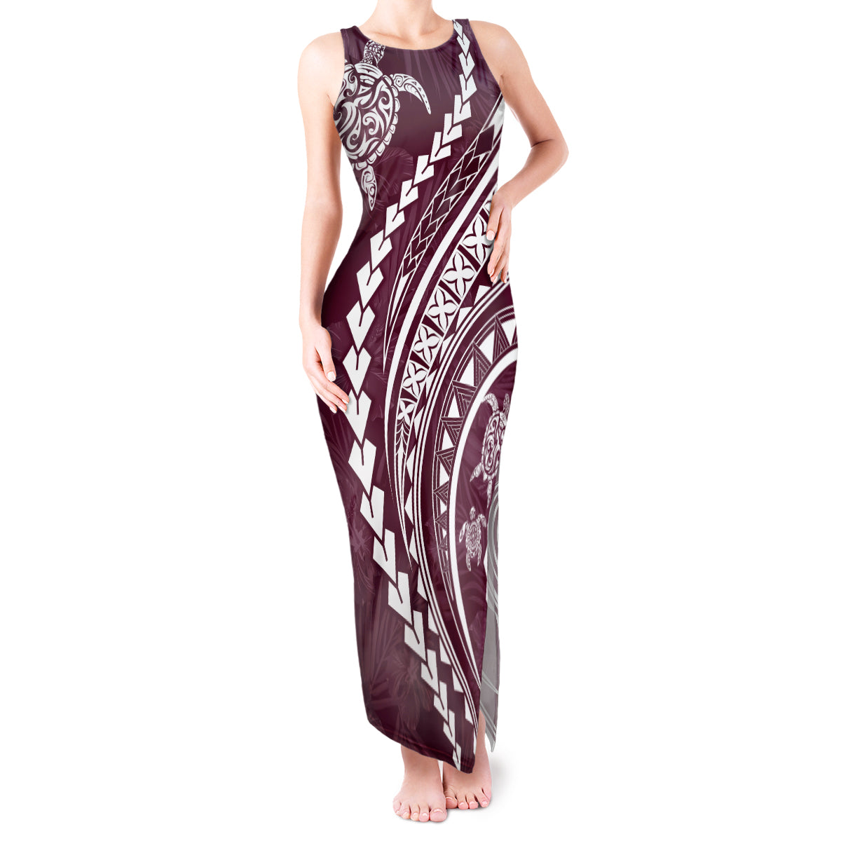 Polynesian Pride Tank Maxi Dress Turtle Hibiscus Luxury Style - Champagne LT7 Women Champagne - Polynesian Pride