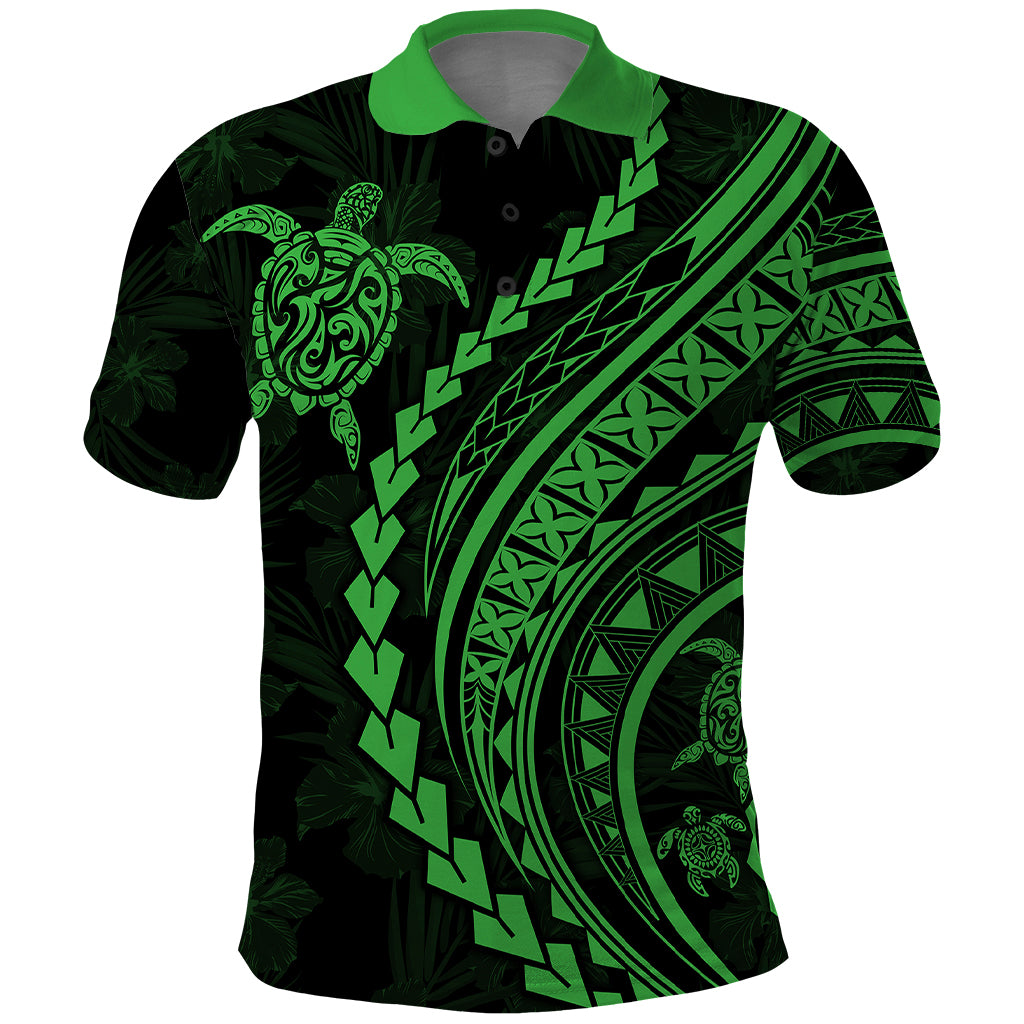 Polynesian Pride Polo Shirt Turtle Hibiscus Luxury Style - Green LT7 Green - Polynesian Pride