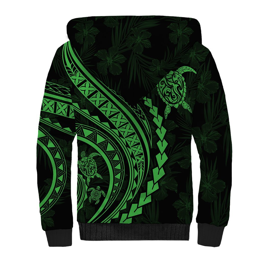 Polynesian Pride Sherpa Hoodie Turtle Hibiscus Luxury Style - Green LT7 - Polynesian Pride