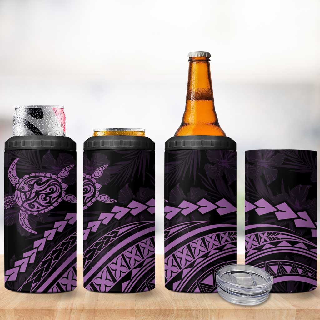 Polynesian Pride 4 in 1 Can Cooler Tumbler Turtle Hibiscus Luxury Style - Lilac LT7 - Polynesian Pride
