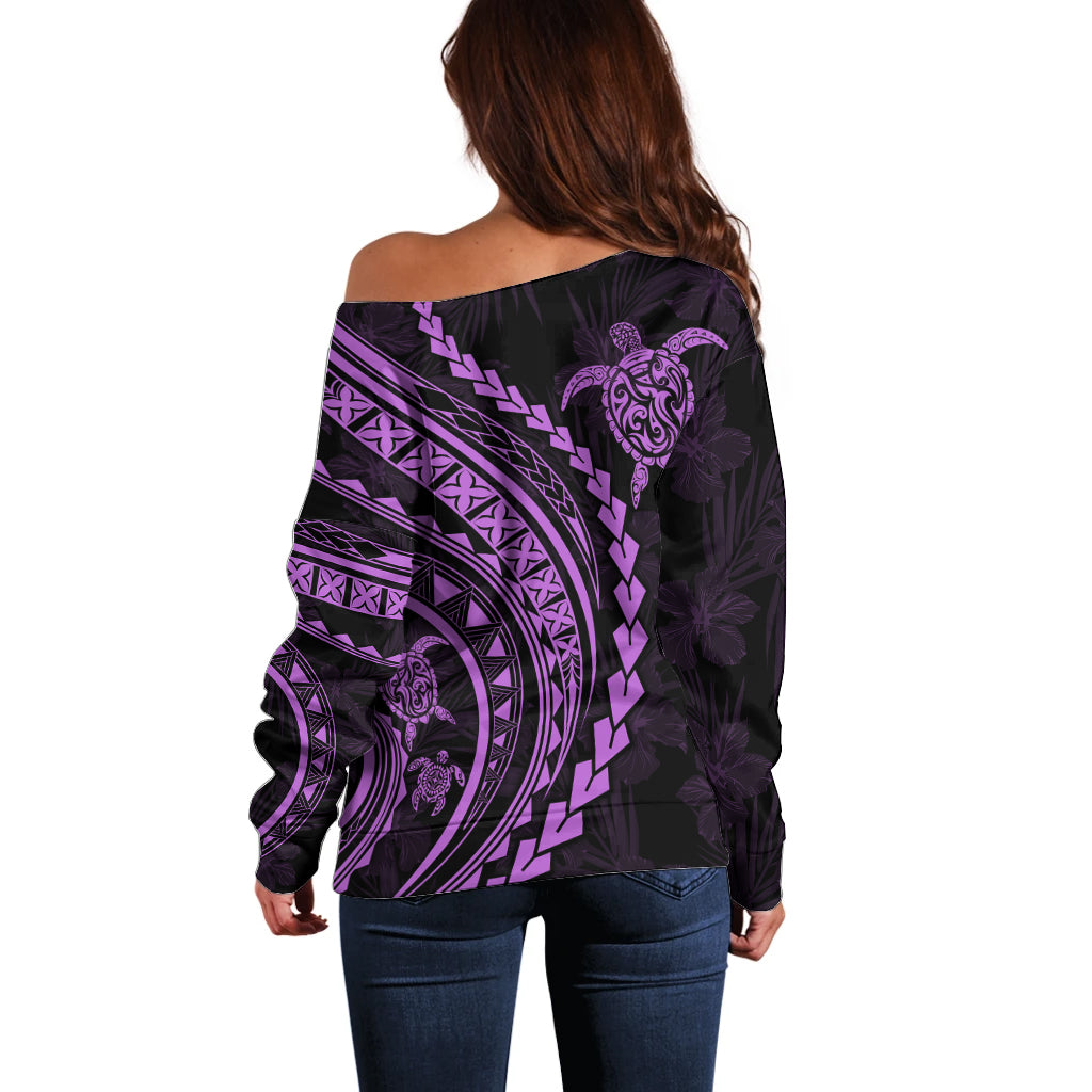Polynesian Pride Off Shoulder Sweater Turtle Hibiscus Luxury Style - Lilac LT7 - Polynesian Pride