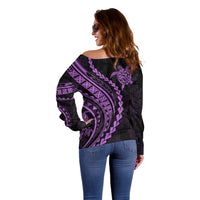 Polynesian Pride Off Shoulder Sweater Turtle Hibiscus Luxury Style - Lilac LT7 - Polynesian Pride