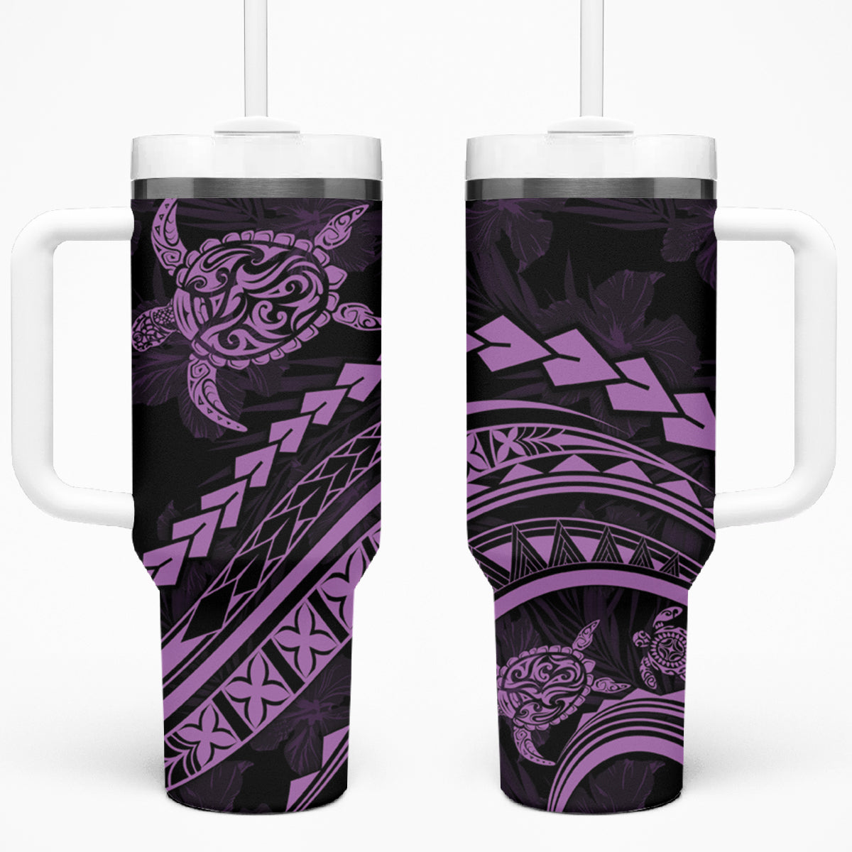 Polynesian Pride Tumbler With Handle Turtle Hibiscus Luxury Style - Lilac LT7 One Size: 40 oz Lilac - Polynesian Pride