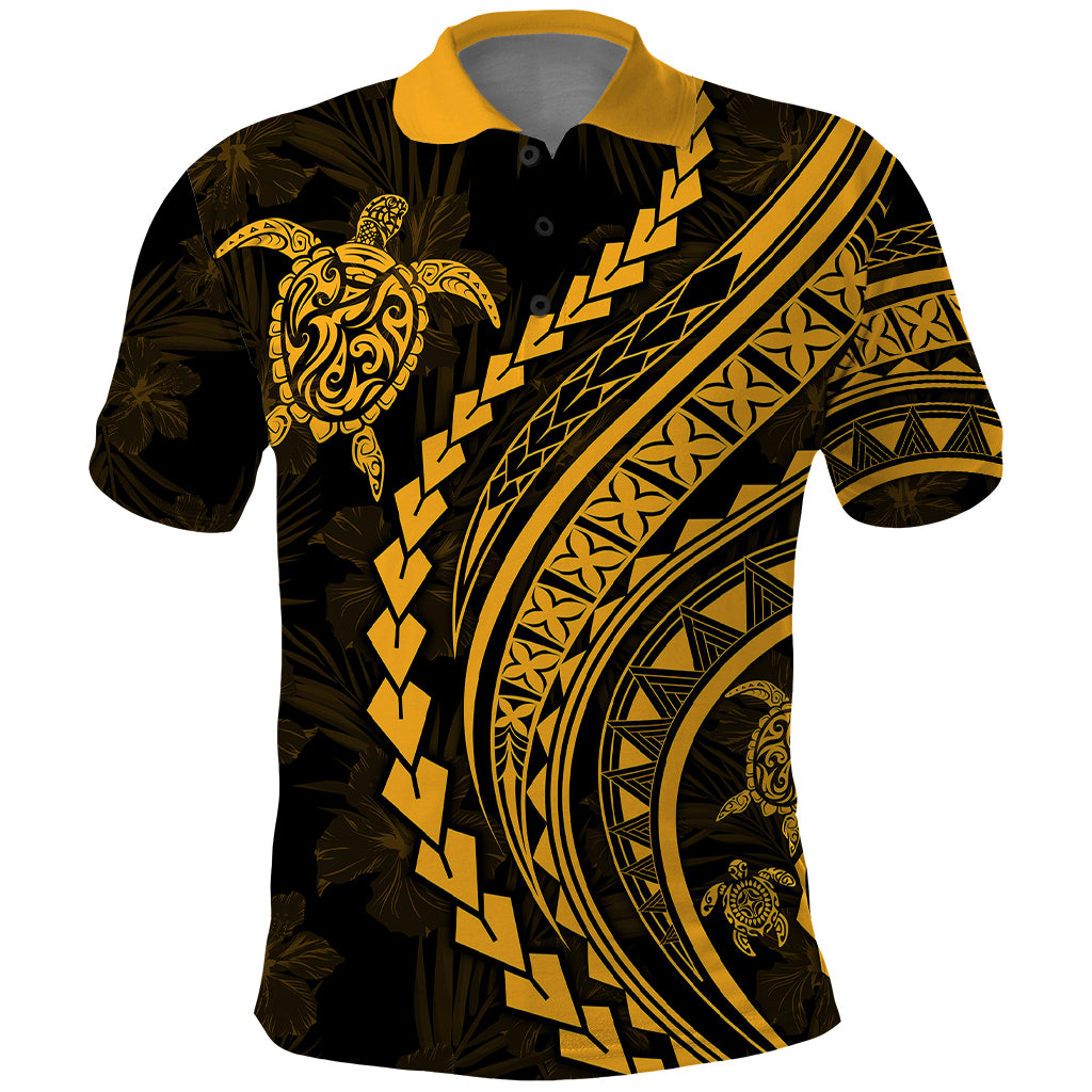 Polynesian Pride Polo Shirt Turtle Hibiscus Luxury Style - Merigold LT7 Merigold - Polynesian Pride