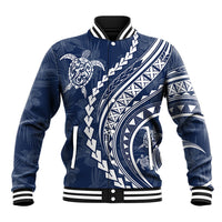 Polynesian Pride Baseball Jacket Turtle Hibiscus Luxury Style - Navy LT7 Unisex Navy - Polynesian Pride