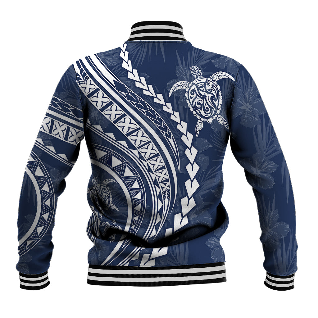 Polynesian Pride Baseball Jacket Turtle Hibiscus Luxury Style - Navy LT7 - Polynesian Pride