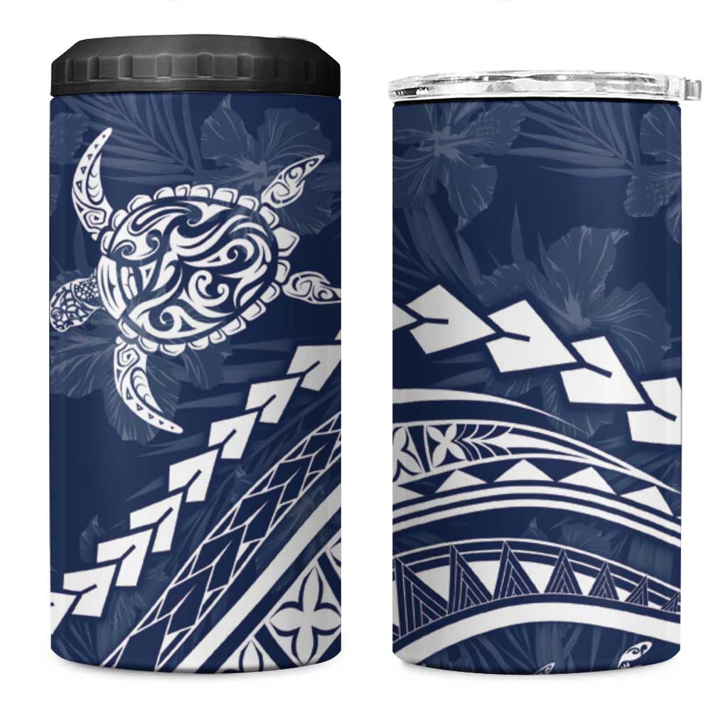 Polynesian Pride 4 in 1 Can Cooler Tumbler Turtle Hibiscus Luxury Style - Navy LT7 One Size: 16 oz Navy - Polynesian Pride