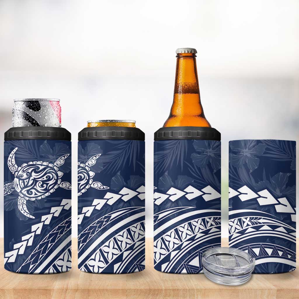 Polynesian Pride 4 in 1 Can Cooler Tumbler Turtle Hibiscus Luxury Style - Navy LT7 - Polynesian Pride