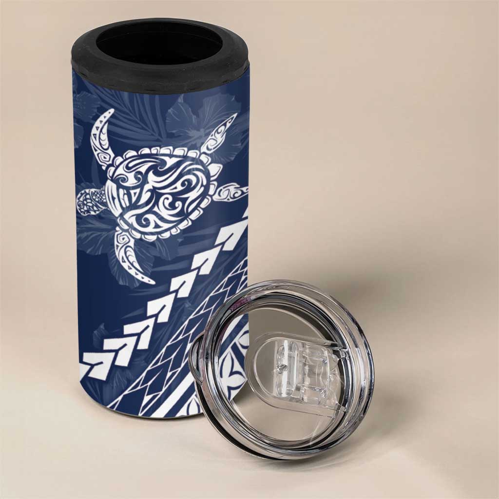 Polynesian Pride 4 in 1 Can Cooler Tumbler Turtle Hibiscus Luxury Style - Navy LT7 - Polynesian Pride
