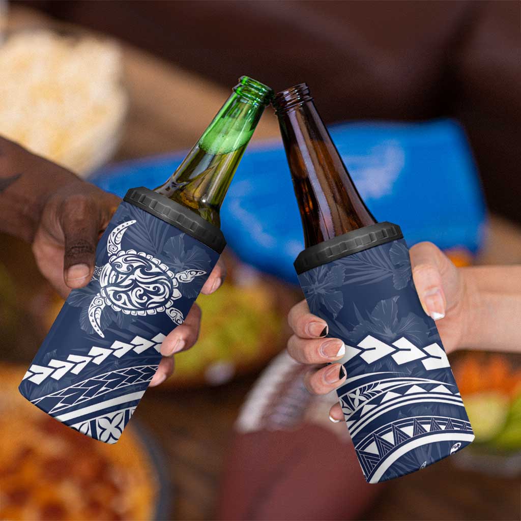 Polynesian Pride 4 in 1 Can Cooler Tumbler Turtle Hibiscus Luxury Style - Navy LT7 - Polynesian Pride