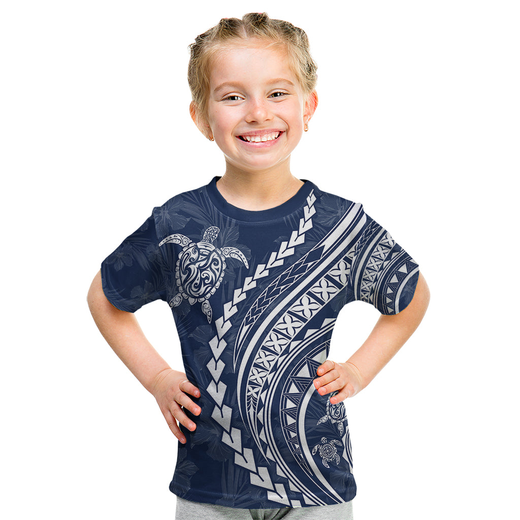 Polynesian Pride Kid T Shirt Turtle Hibiscus Luxury Style - Navy LT7 Navy - Polynesian Pride