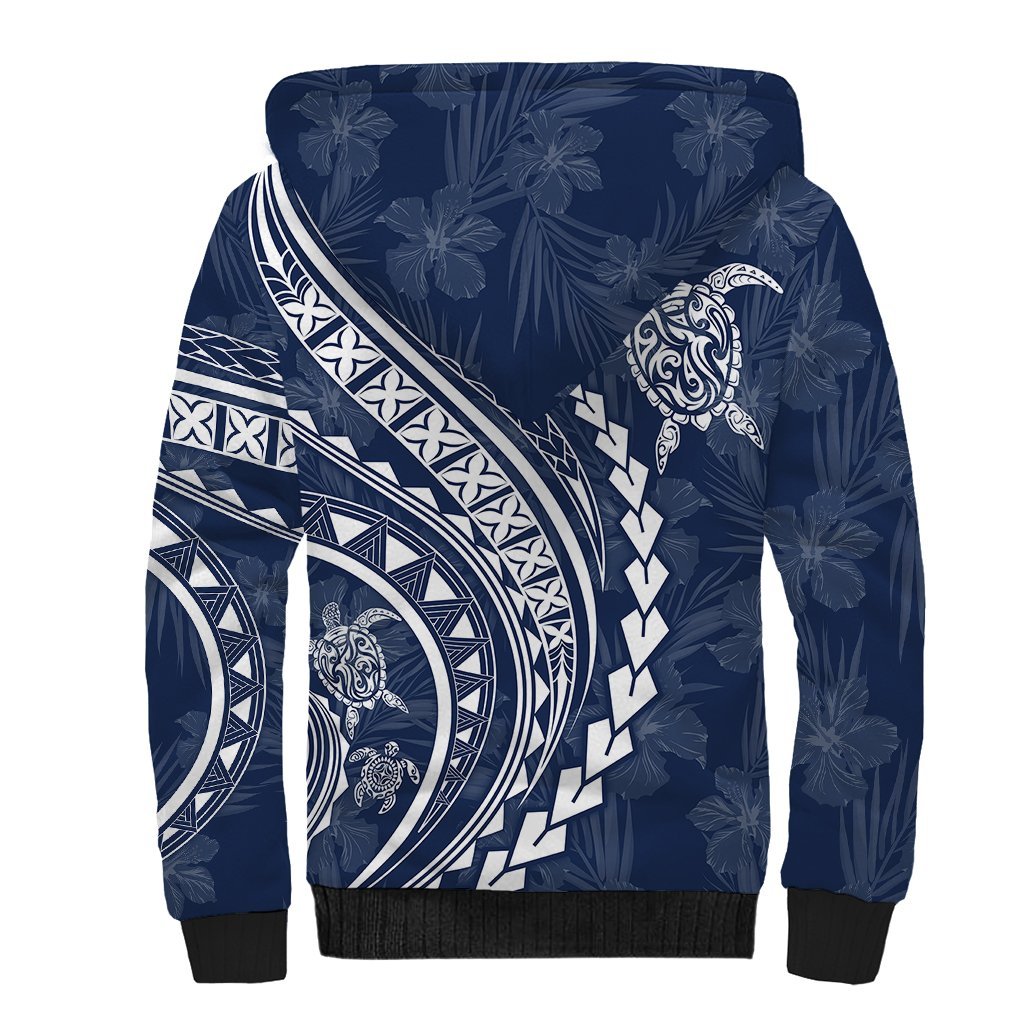 Polynesian Pride Sherpa Hoodie Turtle Hibiscus Luxury Style - Navy LT7 - Polynesian Pride