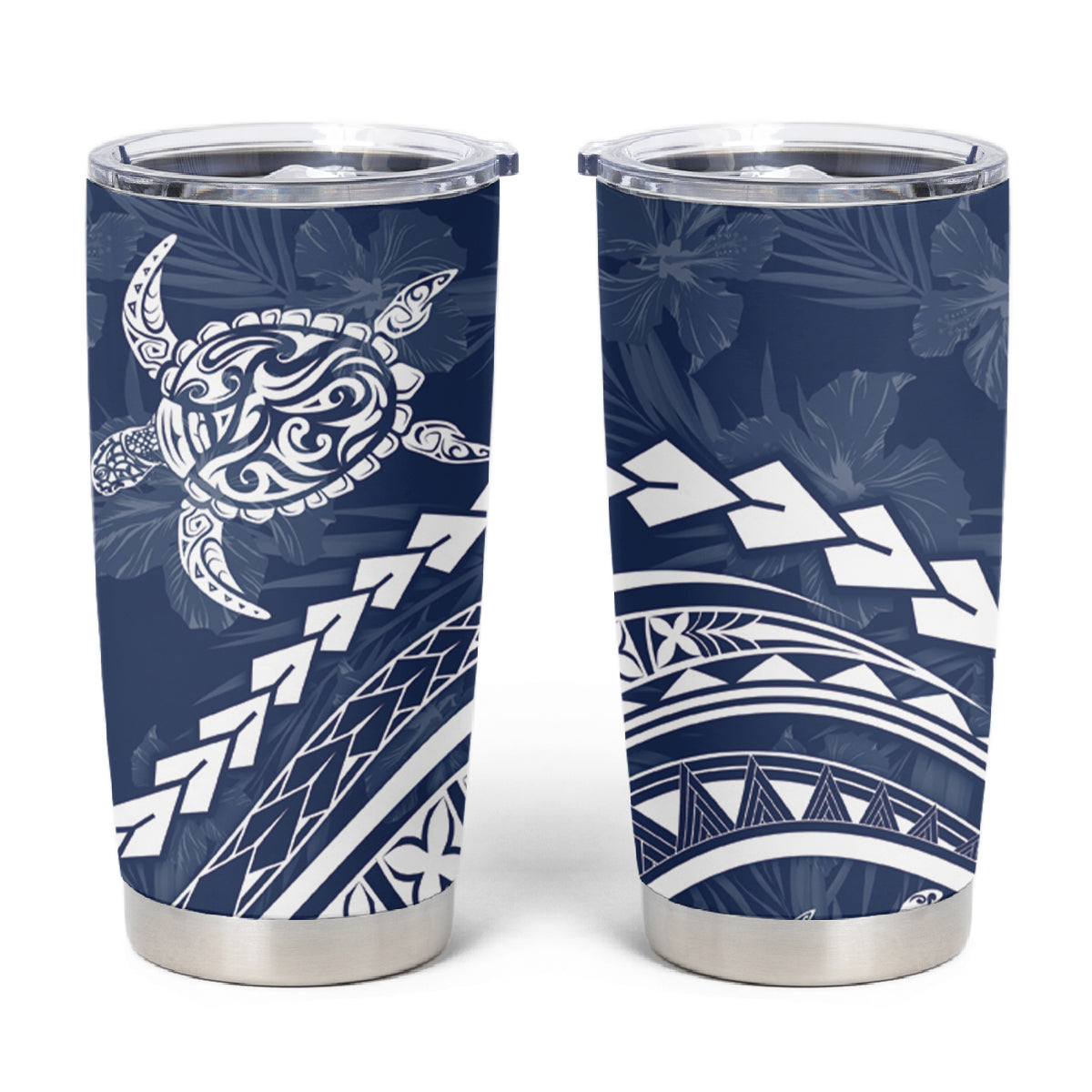 Polynesian Pride Tumbler Cup Turtle Hibiscus Luxury Style - Navy LT7 Navy - Polynesian Pride