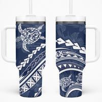 Polynesian Pride Tumbler With Handle Turtle Hibiscus Luxury Style - Navy LT7 One Size: 40 oz Navy - Polynesian Pride