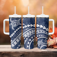Polynesian Pride Tumbler With Handle Turtle Hibiscus Luxury Style - Navy LT7 - Polynesian Pride