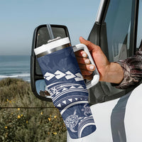 Polynesian Pride Tumbler With Handle Turtle Hibiscus Luxury Style - Navy LT7 - Polynesian Pride