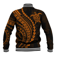 Polynesian Pride Baseball Jacket Turtle Hibiscus Luxury Style - Orange LT7 - Polynesian Pride