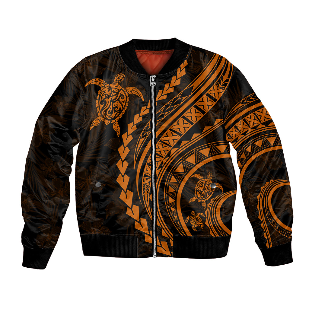 Polynesian Pride Bomber Jacket Turtle Hibiscus Luxury Style - Orange LT7 Unisex Orange - Polynesian Pride