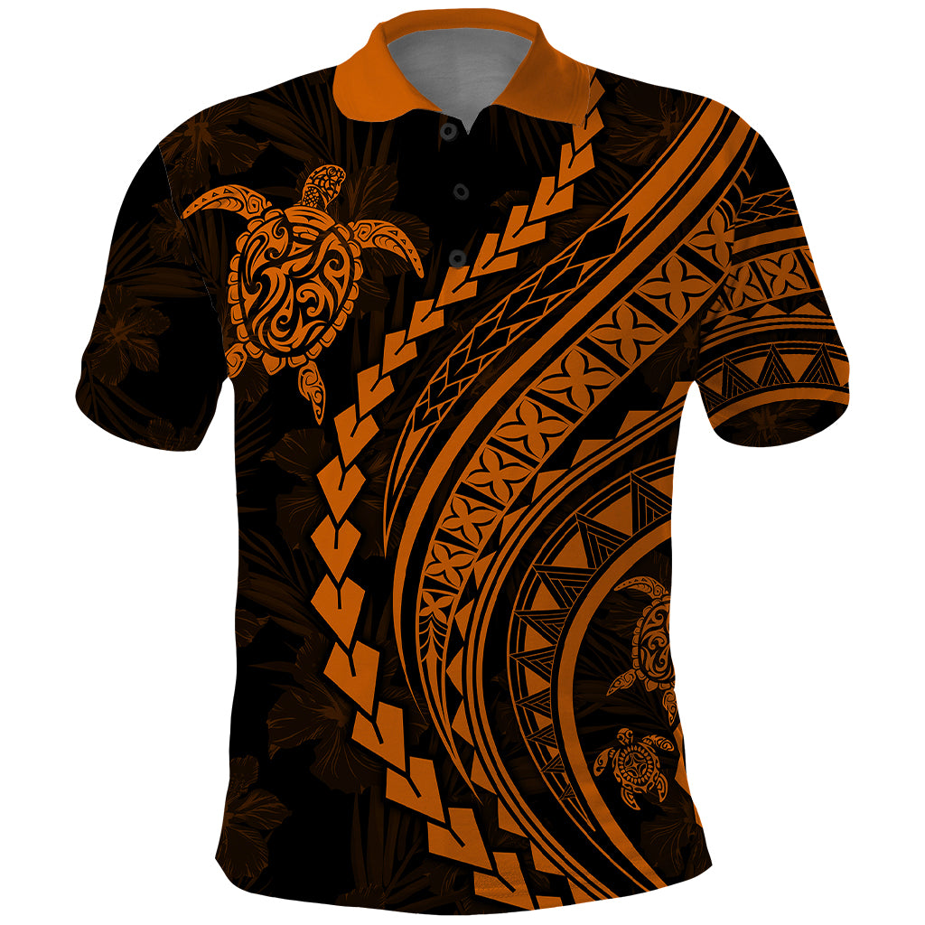 Polynesian Pride Polo Shirt Turtle Hibiscus Luxury Style - Orange LT7 Orange - Polynesian Pride