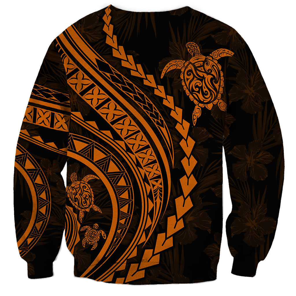 Polynesian Pride Sweatshirt Turtle Hibiscus Luxury Style - Orange LT7 - Polynesian Pride