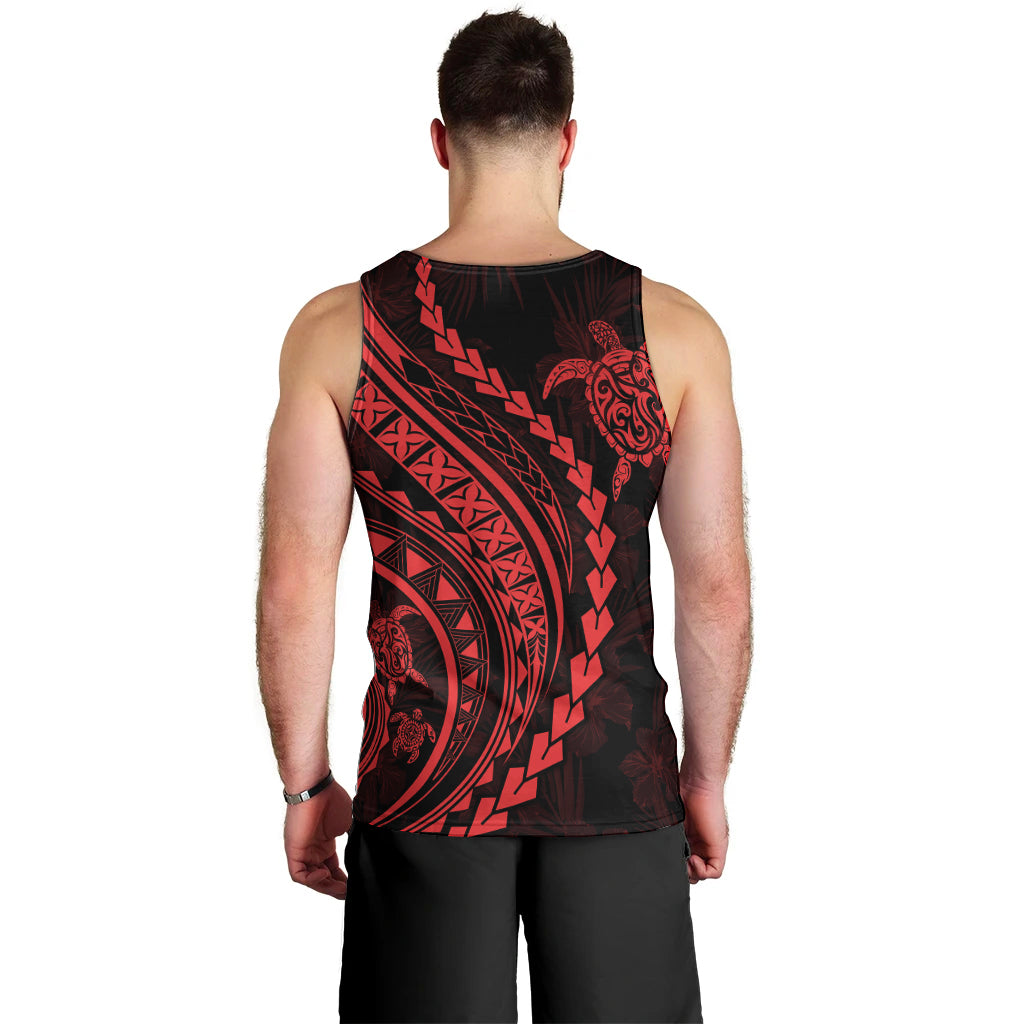 Polynesian Pride Men Tank Top Turtle Hibiscus Luxury Style - Rose LT7 - Polynesian Pride