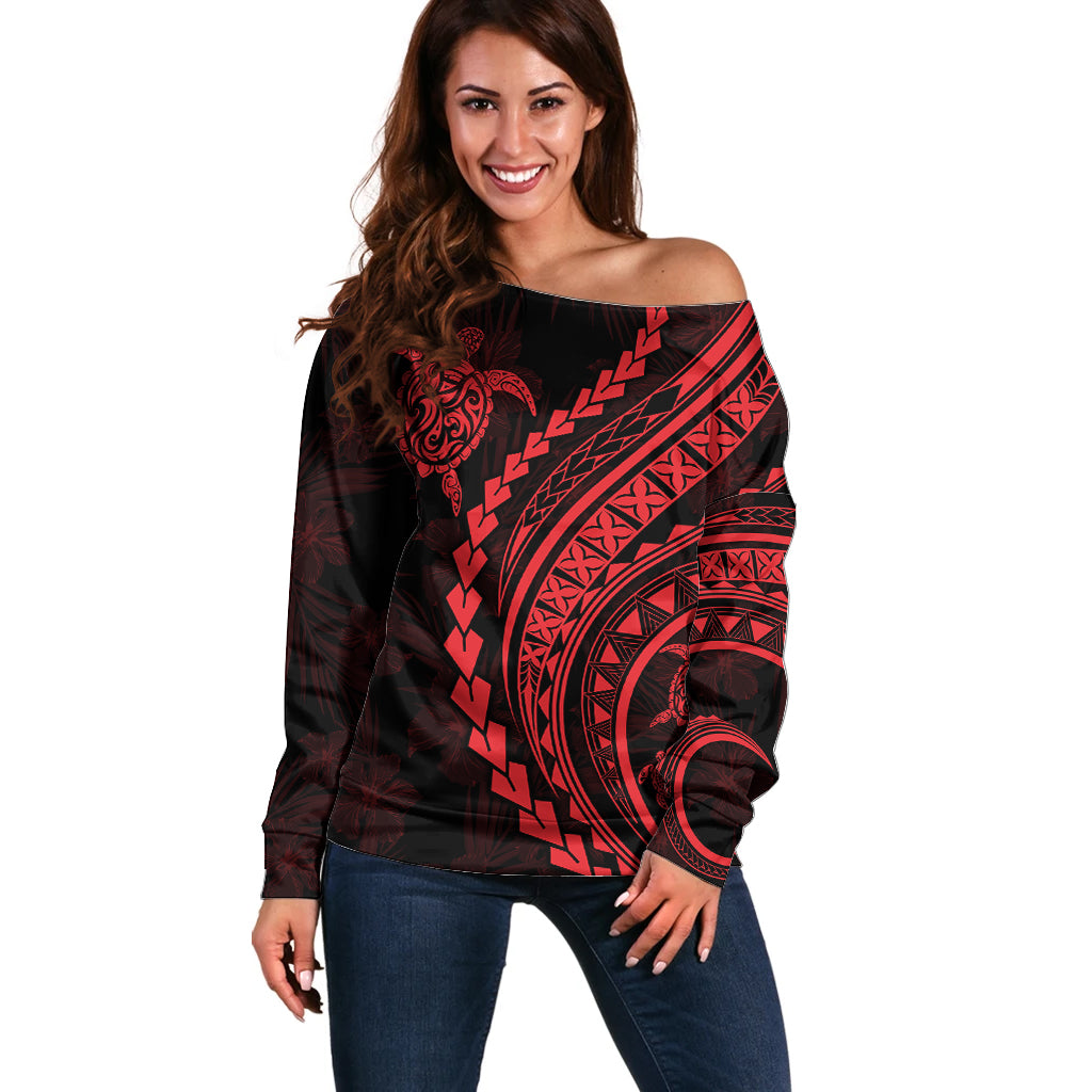 Polynesian Pride Off Shoulder Sweater Turtle Hibiscus Luxury Style - Rose LT7 Women Rose - Polynesian Pride