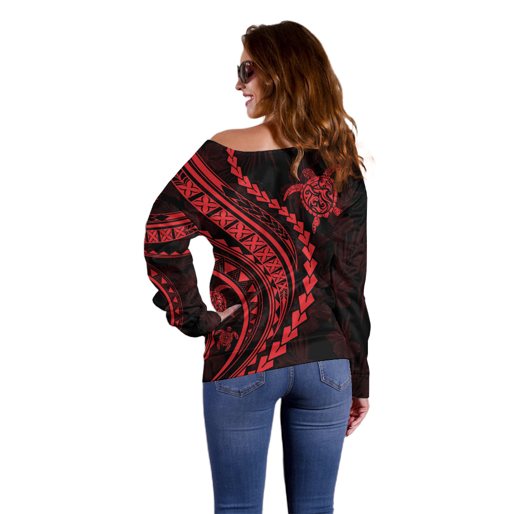 Polynesian Pride Off Shoulder Sweater Turtle Hibiscus Luxury Style - Rose LT7 - Polynesian Pride